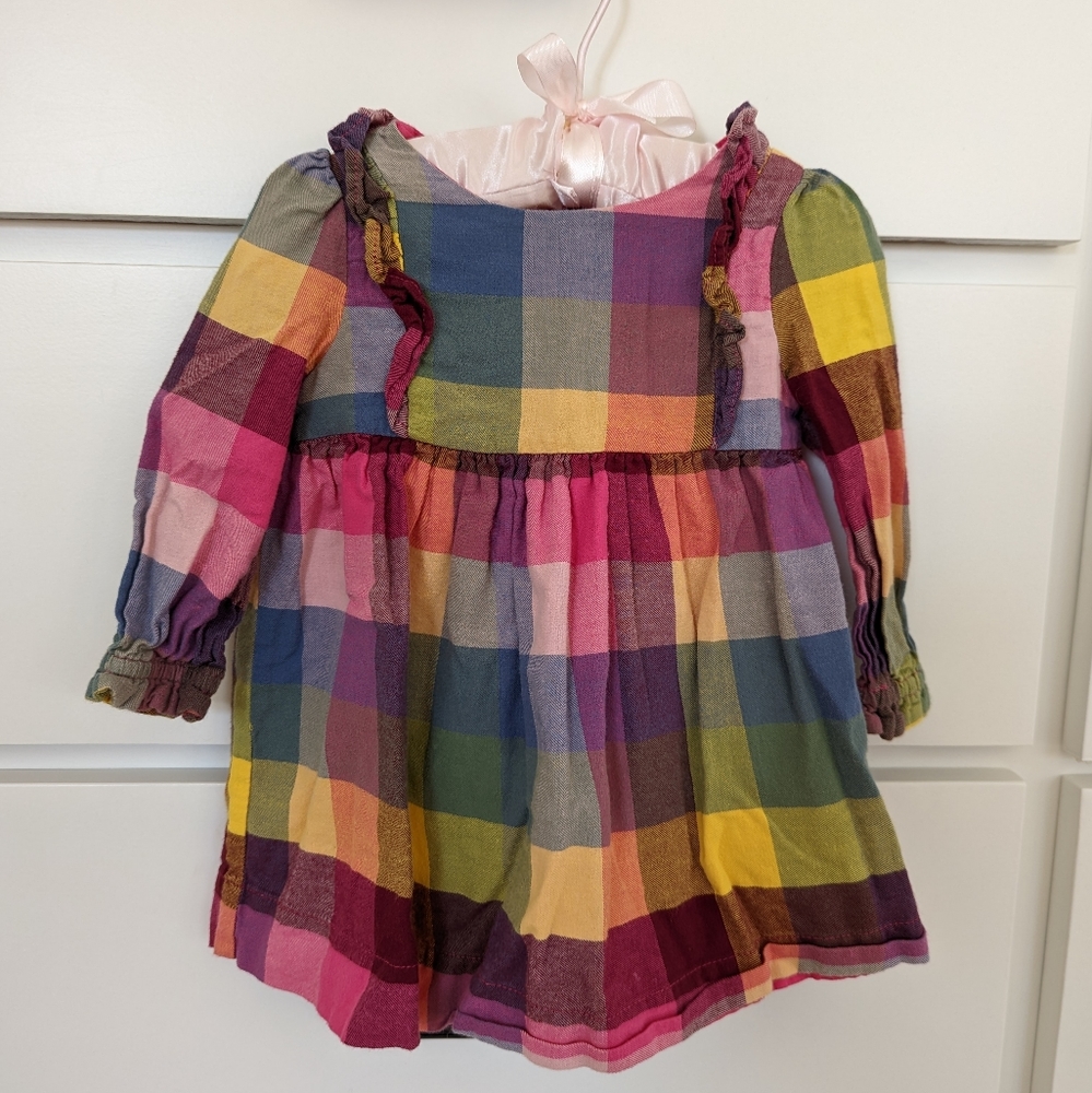 Baby GAP colorful flannel dress with ruffle shoulders, 6-12m